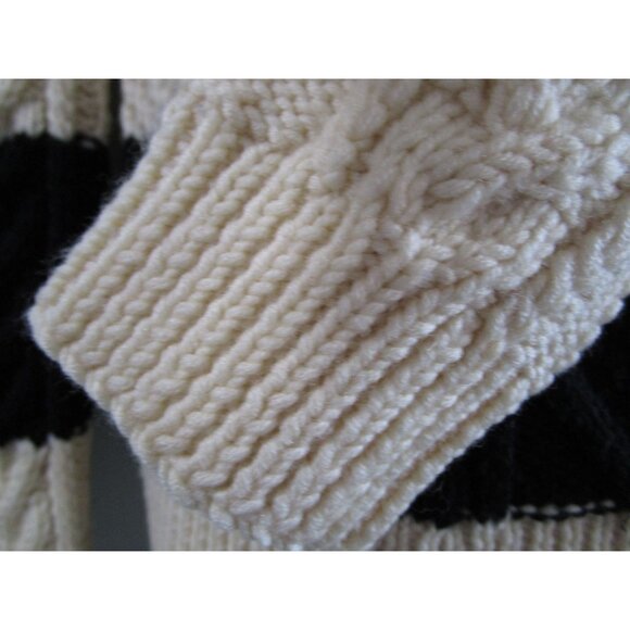 J Crew Handknit Wool Sweater XS Black Cream Stripes Cozy Cable Knit GUC - Picture 12 of 16